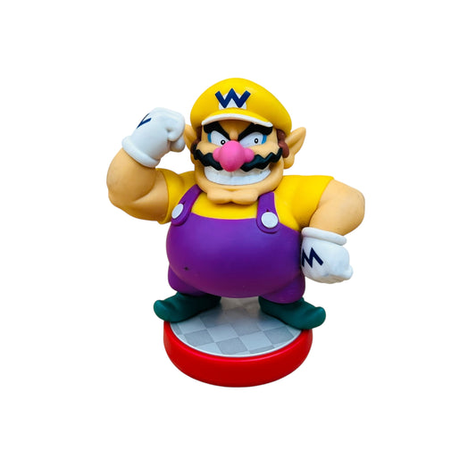 Colorful figurine of a character with a yellow hat and purple overalls on a white background