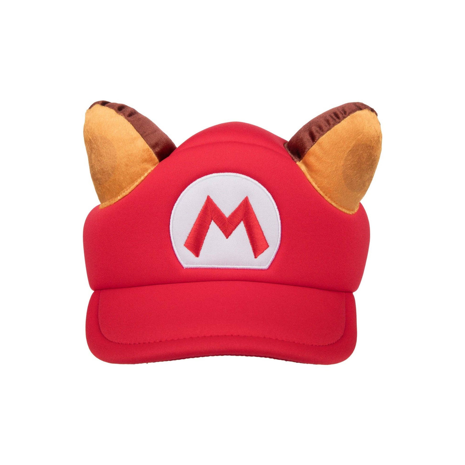 Red cap with brown ears and a white 'M' logo on a white background