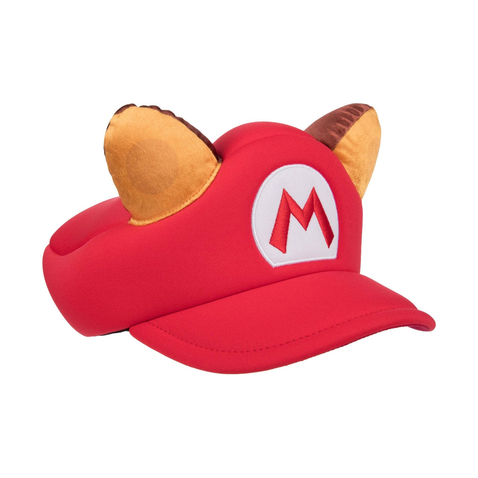Red cap with yellow ears and a white logo on a white background