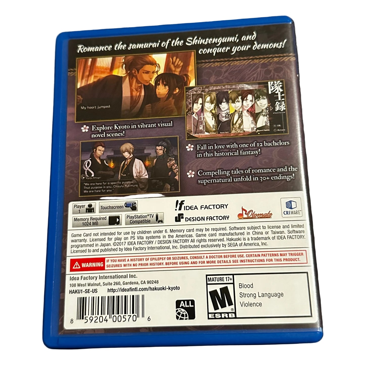 Used Hakuoki Kyoto Winds PlayStation PS Vita video game with case, preowned and authentic at JenDore