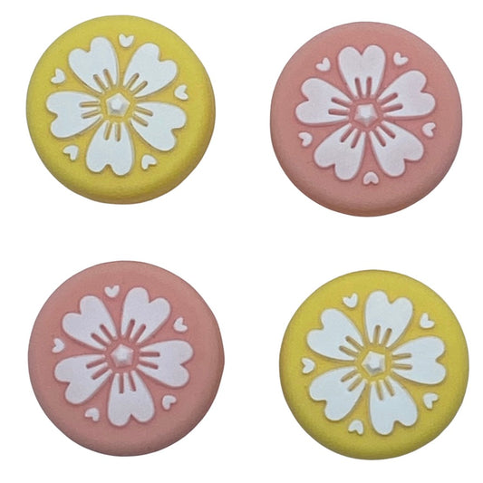 JenDore Flores de Sakura Amarillas Rosadas 4 Piezas Tapas de Agarre de Pulgar de Silicona con Flores para Nintendo Switch