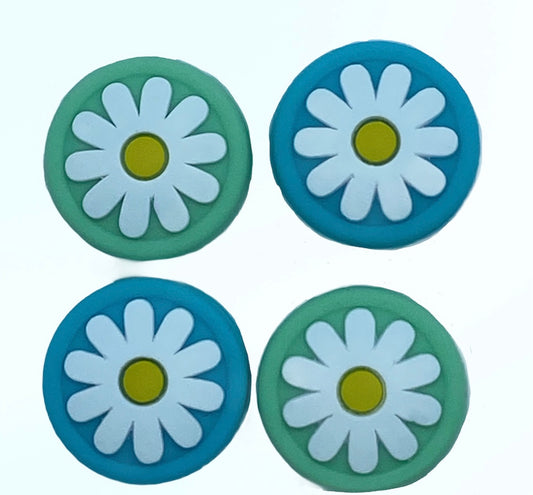 JenDore Verde y Azul 4 Piezas de Tapas de Agarre de Pulgar de Silicona con Flores para Nintendo Switch