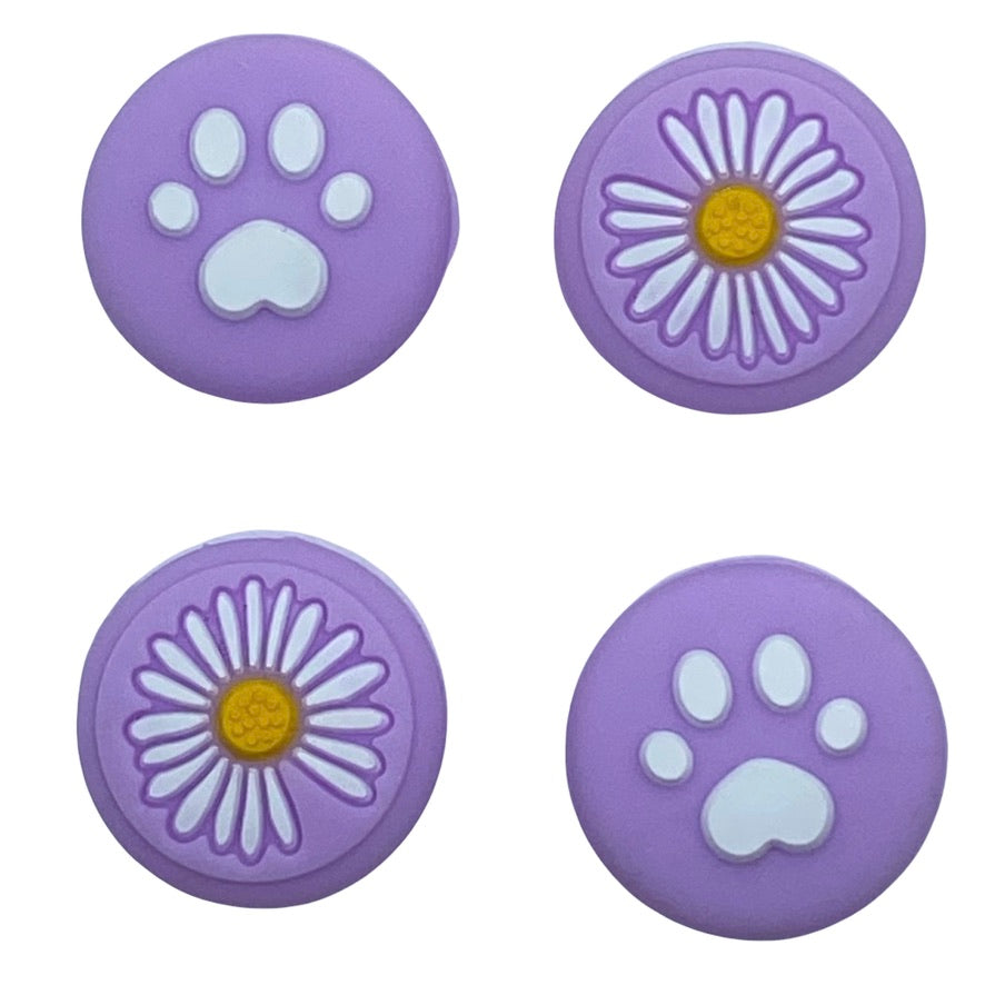JenDore Purple Paw Flowers 4Pcs Silicone Thumb Grip Caps for Nintendo Switch