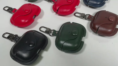 JenDore Red Leather Button Protective Carrying Pouch Case Cover with Keychain for AirPods Pro