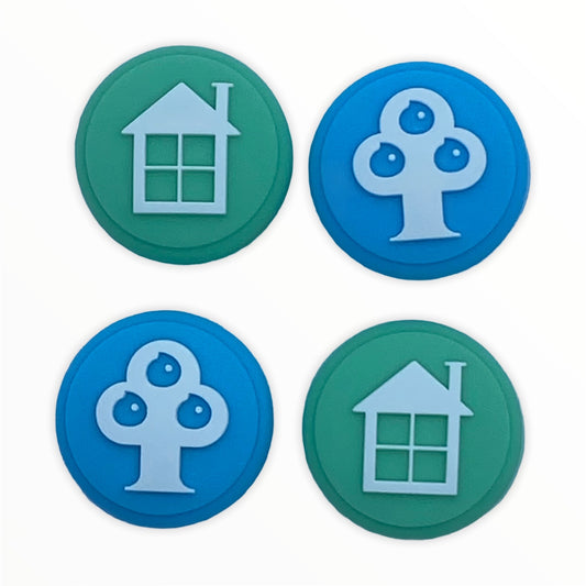 Jendore Blue Tree &amp; Green House 4Pcs Capuchons de poignée en silicone pour Nintendo Switch