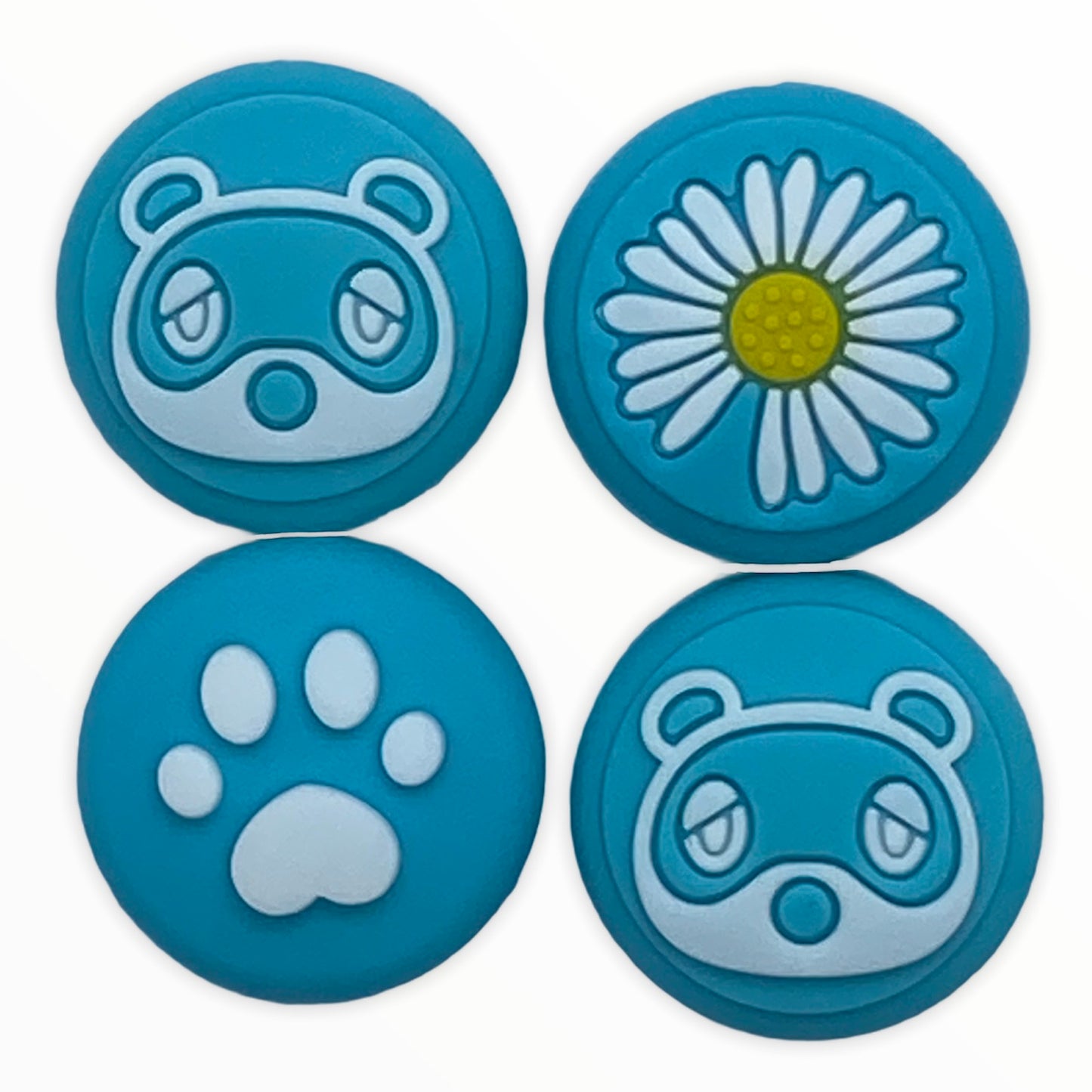 Jendore Bleu 4Pcs Capuchons de Poignée en Silicone Patte de Raton Laveur Fleur pour Nintendo Switch