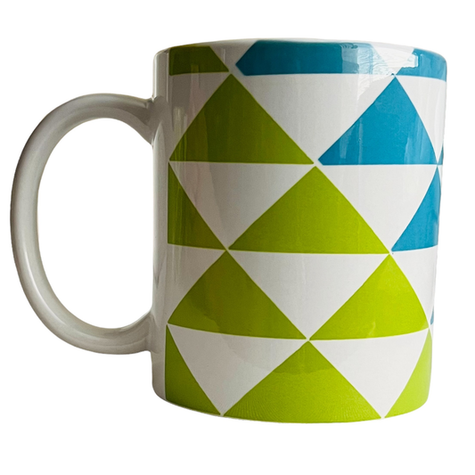 JenDore Triangles géométriques bleu vert 12 oz. Tasse à café et à thé