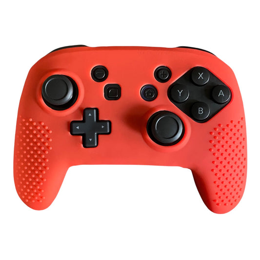JenDore red silicone anti-slip grip cover compatible with Nintendo Switch Pro Controller. Features a smooth textured surface for enhanced gaming control and protection.